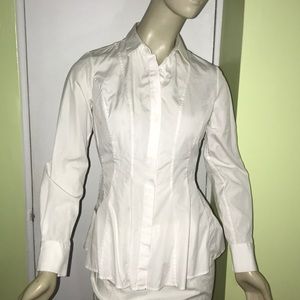 Pink white cotton flared button down long blouse